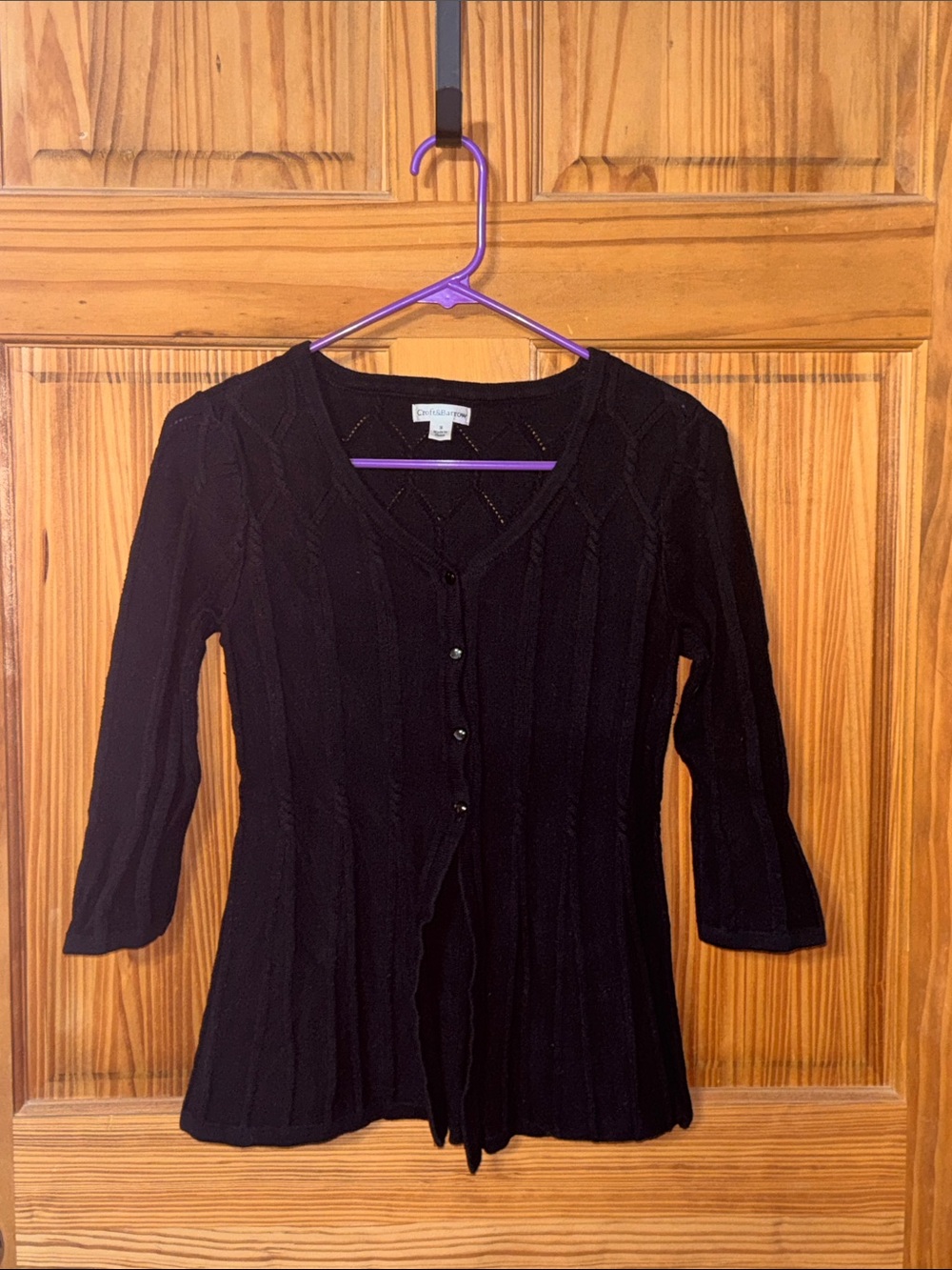 croft & barrow Black V-Neck Button-Front Knit Cardigan